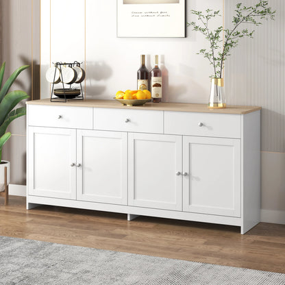 Sideboard – Dressoir – Opbergkast – Kast – Buffetkast – Wit Met Houtaccent – 160x37x75 cm – 4 Deuren En 3 Laden
