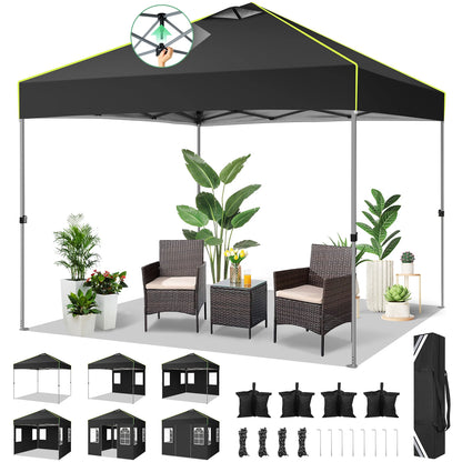 Pop-Up Tent – Vouwtent – Evenemententent – Marktkraamtent – Waterdicht Oxford Doek – UPF 50+ Bescherming – Verstelbare Hoogte - 3 x 3 m - Zwart