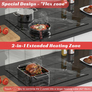 Inductie kookplaat - Induction Hob - Induction Cook Top - Inductie Fornuis - Elektrische Brander - 4-pits inductiekookplaat - met marmering - stekker en flexzone - 3500W - met touchbediening - timer - veiligheidsslot - Zwart