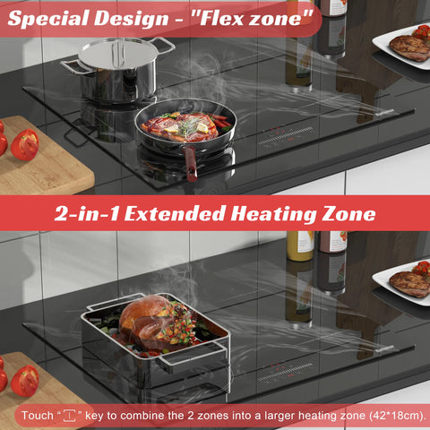 Inductie kookplaat - Induction Hob - Induction Cook Top - Inductie Fornuis - Elektrische Brander - 4-pits inductiekookplaat - met marmering - stekker en flexzone - 3500W - met touchbediening - timer - veiligheidsslot - Zwart