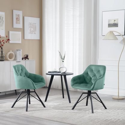 Draaibare Eetkamerstoelen – Set van 2 - Eetstoel – Bureaustoel – Leesstoel – Comfortstoel – Ergonomisch Design – 360° Draaibaar - Fluweel - Turkoois