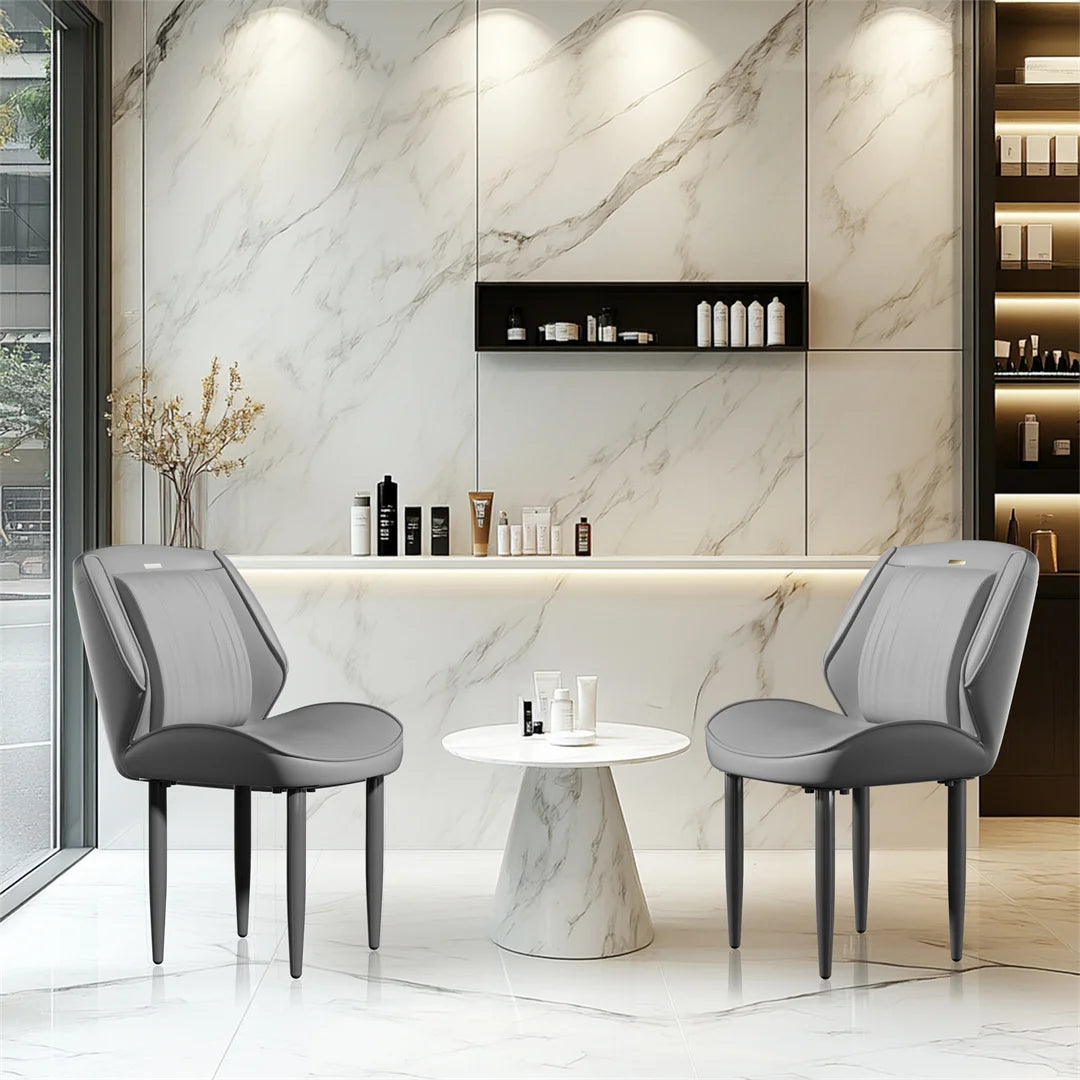 Eetkamerstoelen – Stoelen – Side Chairs – Armstoelen – Dining Chairs – Donkergrijs – PU-Leder Bekleding – Stevig Eucalyptus Houten Frame – Set van 2