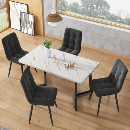 Eetkamerstoelen – Kuipstoelen – Keukenstoelen – Gestoffeerde Stoelen – Stoelen Met Rugleuning – Luxe Velvet Bekleding – Stevig Metalen Onderstel – Set Van 4 – Grijs - QUORE