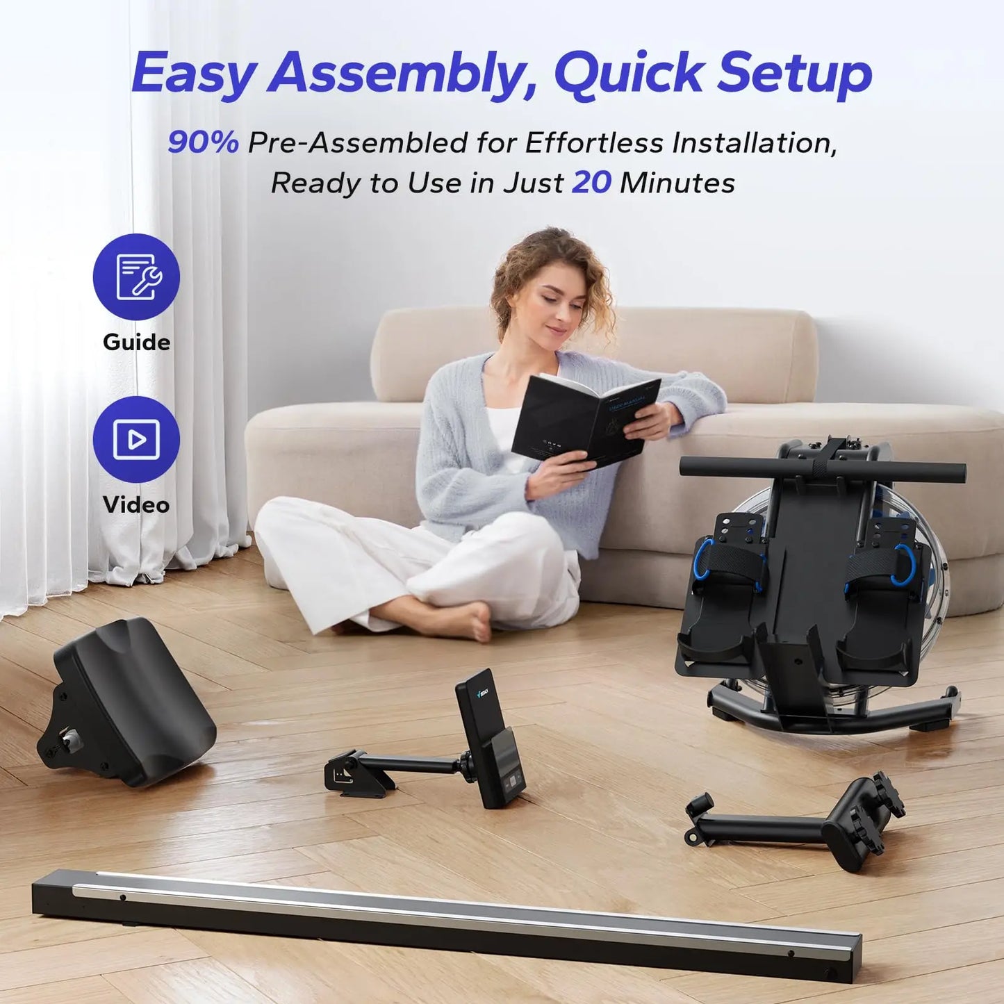 Roeitrainer – Waterroeier – Fitnessapparaat – Thuistrainer – Waterweerstand – 15 Liter Tank – Bluetooth Display