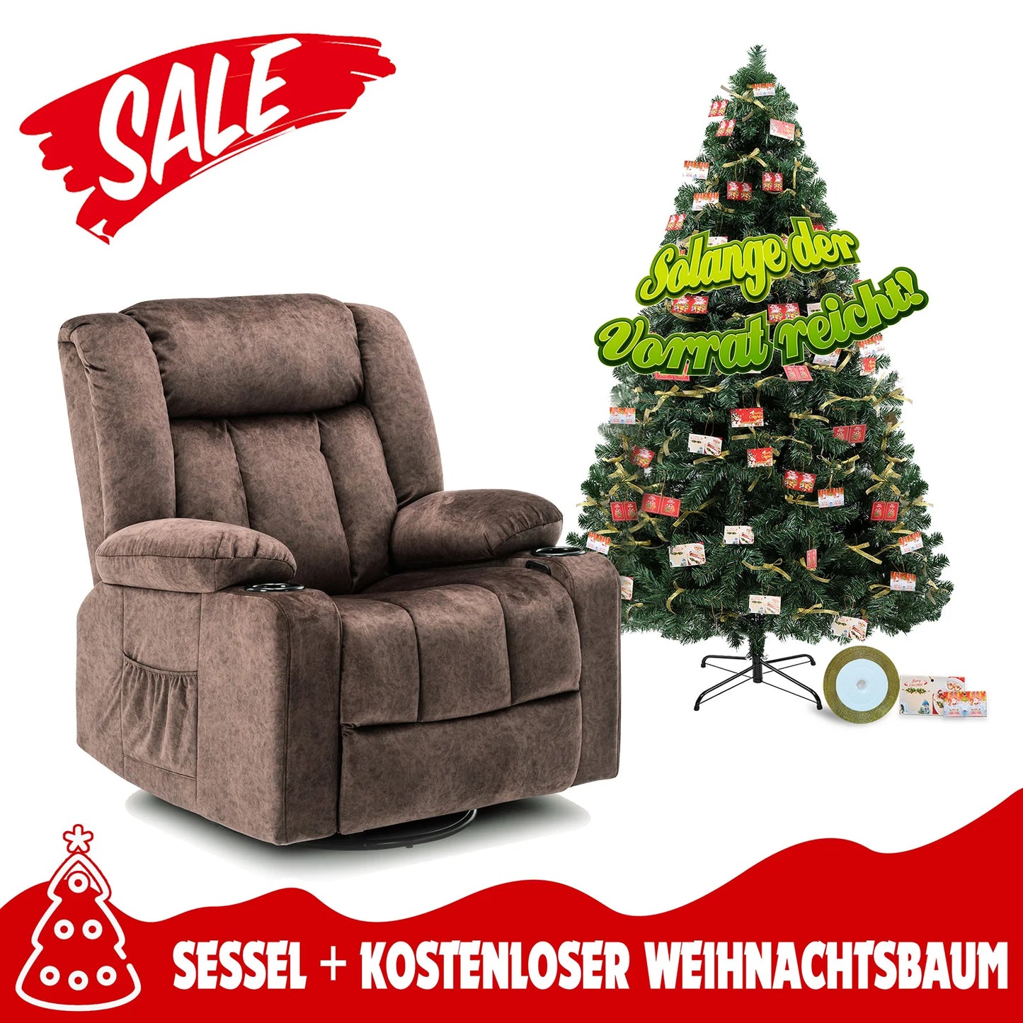 Relaxfauteuil – Relaxstoel – Fauteuil – Loungechair – Zetel – Verstelbaar – Robuuste Stalen Constructie – Inclusief Kunstkerstboom Geelgroen H-CT003