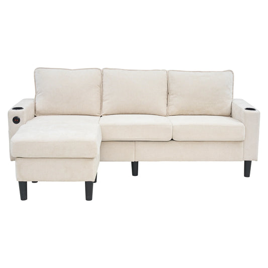 L-vormige Bank – Hoekbank – Zitzakbank – Modulair Sofa – Compact 202x137x80 Cm – Met USB-poorten – Inclusief Voetenbank - Beige