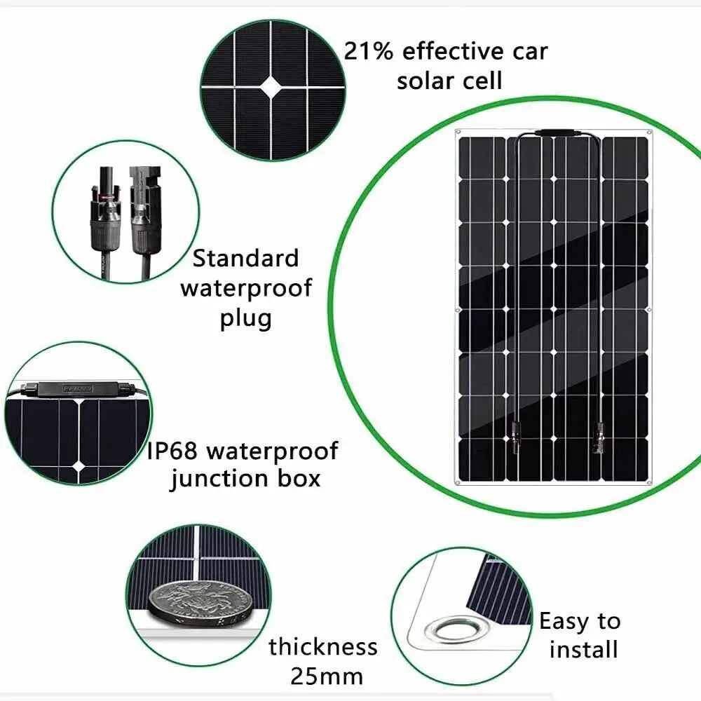 Monokristallijn Zonnepaneel – Zonnecel – Flexibel Paneel – Zonne-energie – Waterdicht IP68 – 150W Hoog Vermogen – Lichtgewicht 1,9 Kg