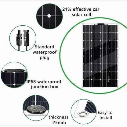 Monokristallijn Zonnepaneel – Zonnecel – Flexibel Paneel – Zonne-energie – Waterdicht IP68 – 150W Hoog Vermogen – Lichtgewicht 1,9 Kg