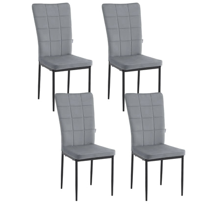 Eetkamerstoelen - Set Moderne Eetkamerstoel - Eetstoel - Tuinstoelen - Gevoerde Stoelen met Hoge Rugleuning - Elegante Fluwelen Stoelen voor Woonkamer, Keuken en Restaurant - Set van 4 - Donkergrijs