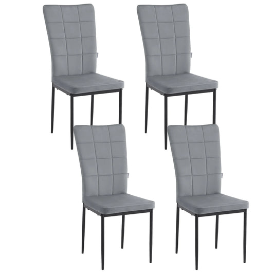 Eetkamerstoelen - Set Moderne Eetkamerstoel - Eetstoel - Tuinstoelen - Gevoerde Stoelen met Hoge Rugleuning - Elegante Fluwelen Stoelen voor Woonkamer, Keuken en Restaurant - Set van 4 - Donkergrijs