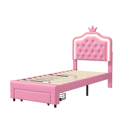 Kinderbed – Kinderbedje – Eenpersoonsbed – Jongensbed – Meisjesbed – Wit 140x200 cm – Verstelbaar Kunstleren Hoofdbord – LED-Verlichting Rondom