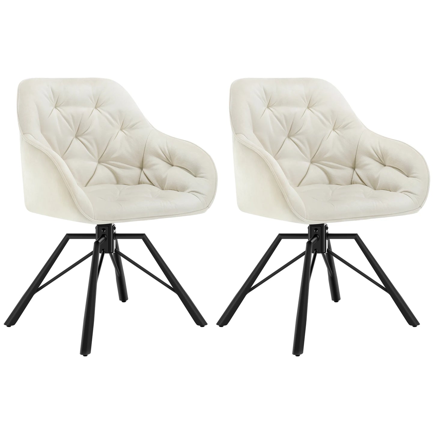 Draaibare Eetkamerstoelen – Set van 2 - Eetstoel – Bureaustoel – Leesstoel – Comfortstoel – Ergonomisch Design – 360° Draaibaar - Fluweel - Crème