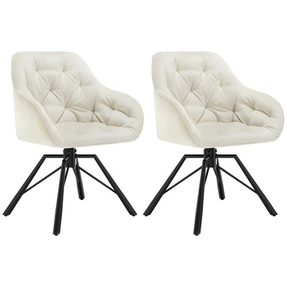 Draaibare Eetkamerstoelen – Set van 2 - Eetstoel – Bureaustoel – Leesstoel – Comfortstoel – Ergonomisch Design – 360° Draaibaar - Fluweel - Crème
