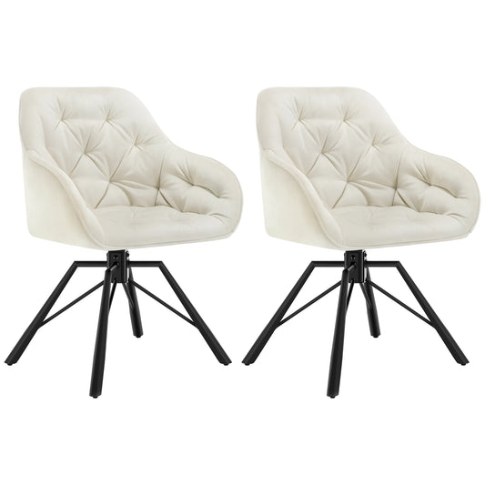 Draaibare Eetkamerstoelen – Set van 2 - Eetstoel – Bureaustoel – Leesstoel – Comfortstoel – Ergonomisch Design – 360° Draaibaar - Fluweel - Crème