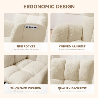 Schommelstoel – Relaxstoel – Fauteuil – Voedingsstoel – Loungestoel – Beige Teddy Stof – Ergonomisch Met Armleuningen