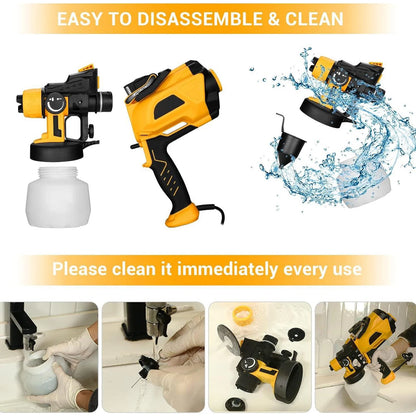 Elektrische Verfspuit - Professioneel Spuitpistool - Met 1400ml Tank - 4 Verstuivers & 3 Spuitpatronen -Makkelijk Schoonmaken - Draagbaar voor Meubels - Hekken -  6 Nozzle - Geel - QUORE