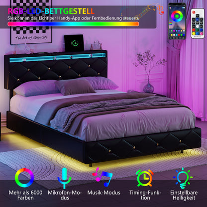 Tweepersoonsbed – Gestoffeerd Bed – 2-persoonsbed – Platformbed – Bedframe – 160x200 cm – Verstelbaar Hoofdeinde – Ingebouwde LED-verlichting
