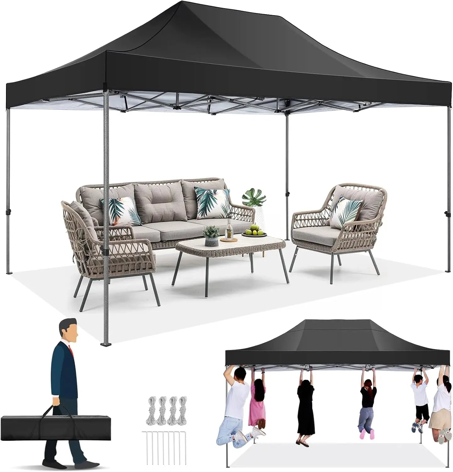 Partytent – Tuinpaviljoen – Overkapping – Tent – Waterdicht – 3 X 4,5 Meter – UV-Bescherming 50+ - Zwart