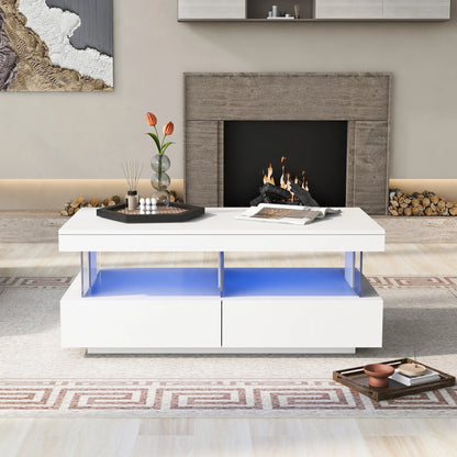 Salontafel – Bijzettafel – Koffietafel – Lage Tafel – Woonkamertafel – Hoogglans Wit – LED-Verlichting – USB-Aansluiting - 100 x 60 x 49.5 cm