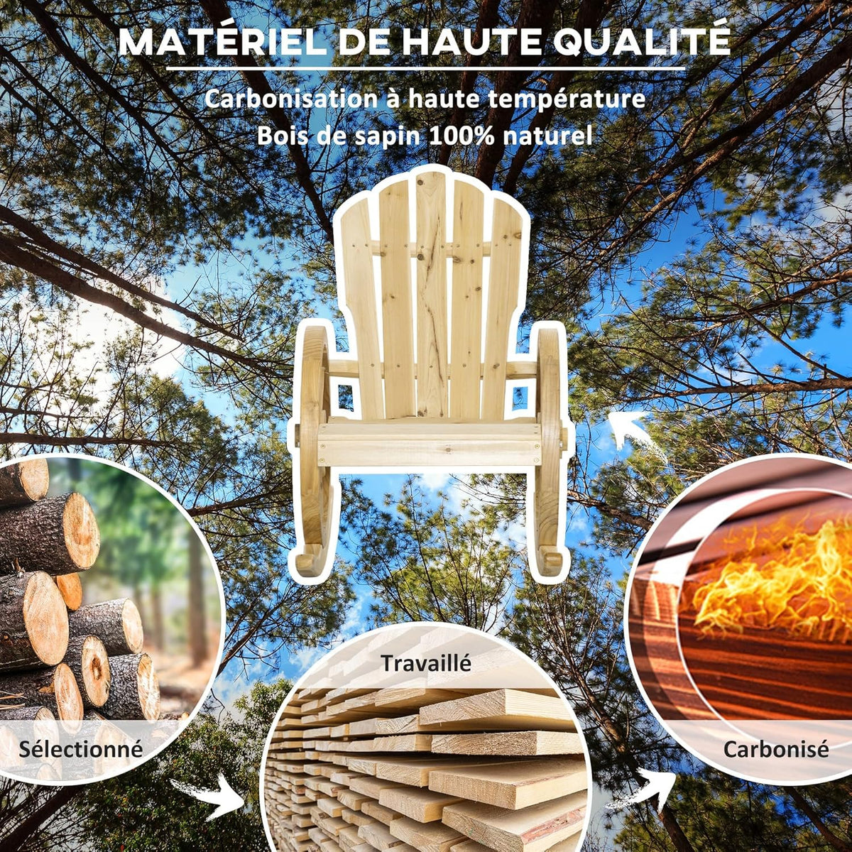 Outsunny Adirondack garden chair rocking chair rustic style chic armrests wheels charette wood fir nature