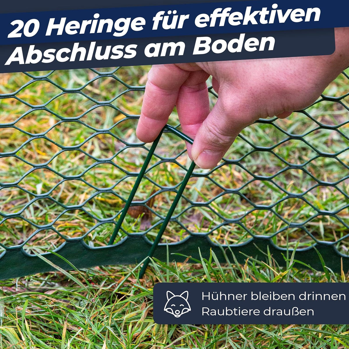 Chicken fence, 120 cm high, 25 m long, the fence for dogs or small animals is particularly tight mesh, stable - no sagging, 20 x fixings, dog fence garden - green