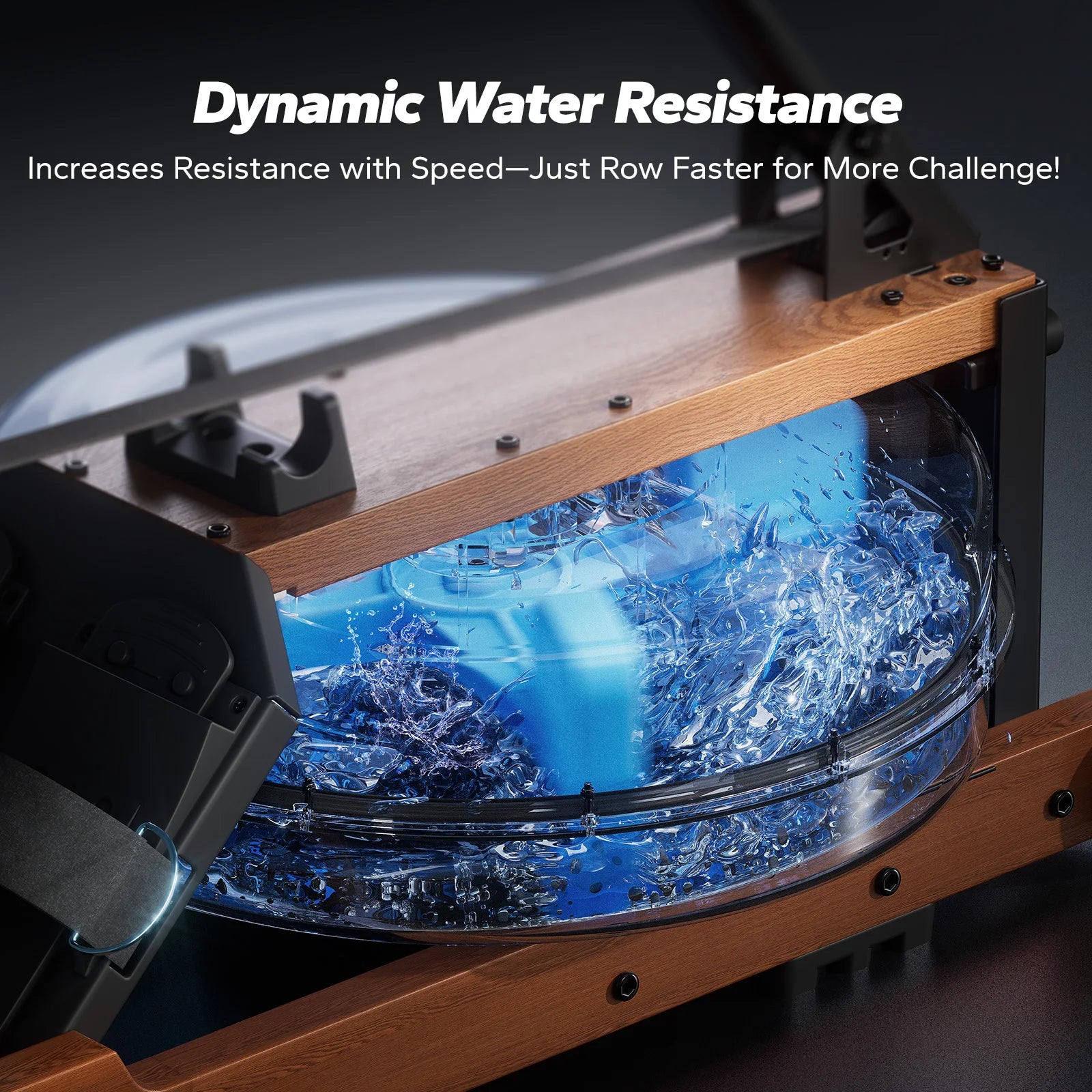 Water Roeimachine - Roeimachine - Magnetische Roeitrainer - Roeiapparaat - Opvouwbare - met Bluetooth Monitor - Houten Frame - Ergonomisch Zitvlak - Max 181kg - 15L Watertank - Voor Thuisgebruik - Zwart - QUORE