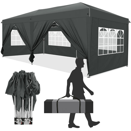 Vouwwagen – Pop-Up Tent – Opvouwbare Tent – Buiten Tent – Waterafstotend Oxford – 3x6 Meter – 6 Afneembare Zijwanden - Grijs