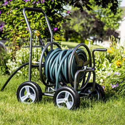 Slanghaspel Met Wielen – Slangenkar – Tuinslanghouder – Slangcaddie – Tuinslanghaspel – 250 Ft Capaciteit – Robuuste Hammertone Metalen Afwerking