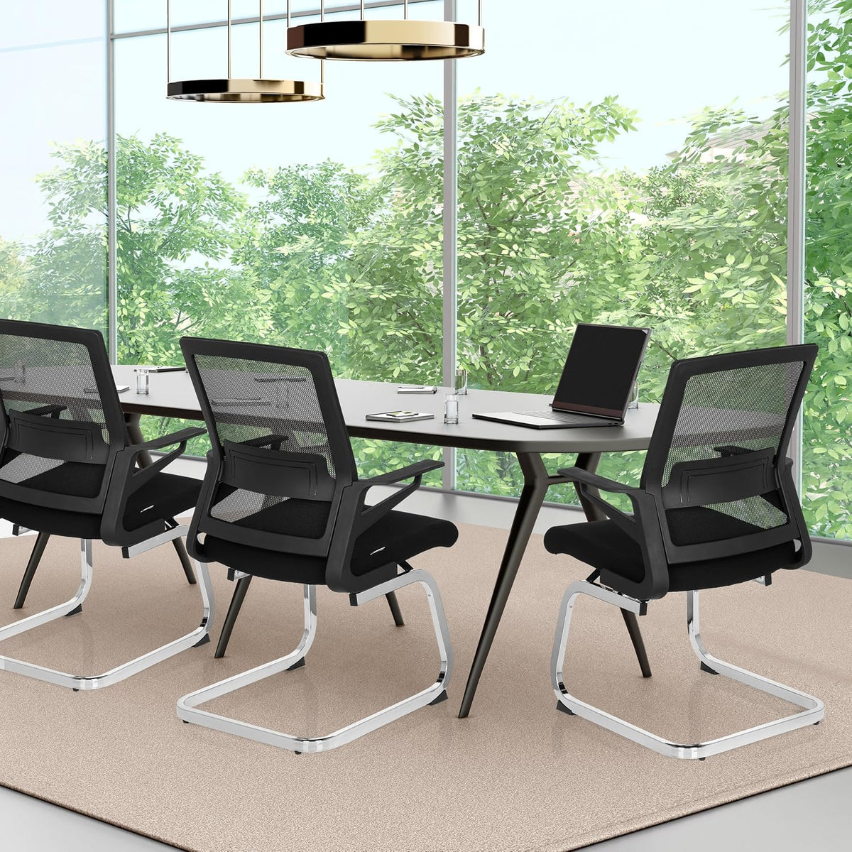 hjh OFFICE 732060 bezoekersstoel Inventor V stof/netrug zwarte stoel cantilever met lendensteun