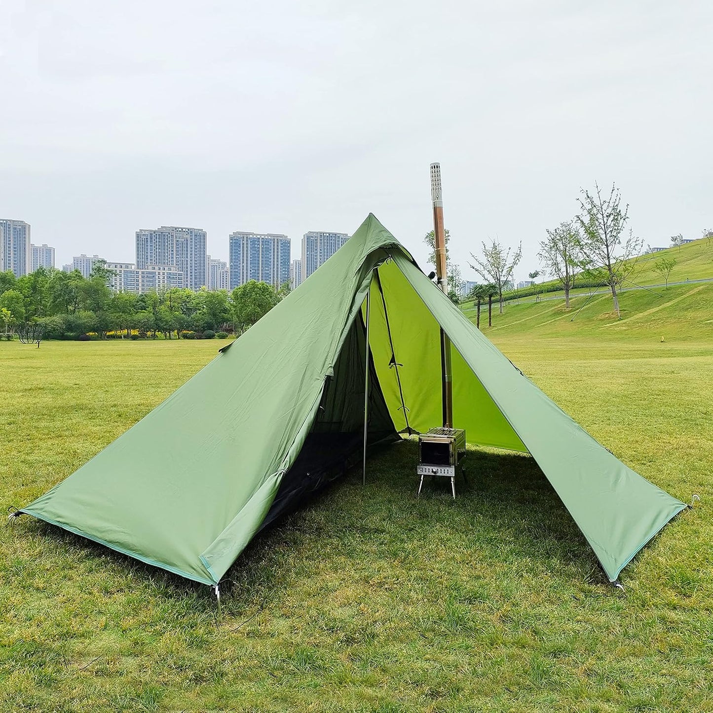 Longeek 4-Persoons Kampeer Tipi-Tent 4 Seizoenen Backpacken Ultra-Licht Snelle Opbouw Hot Teepee