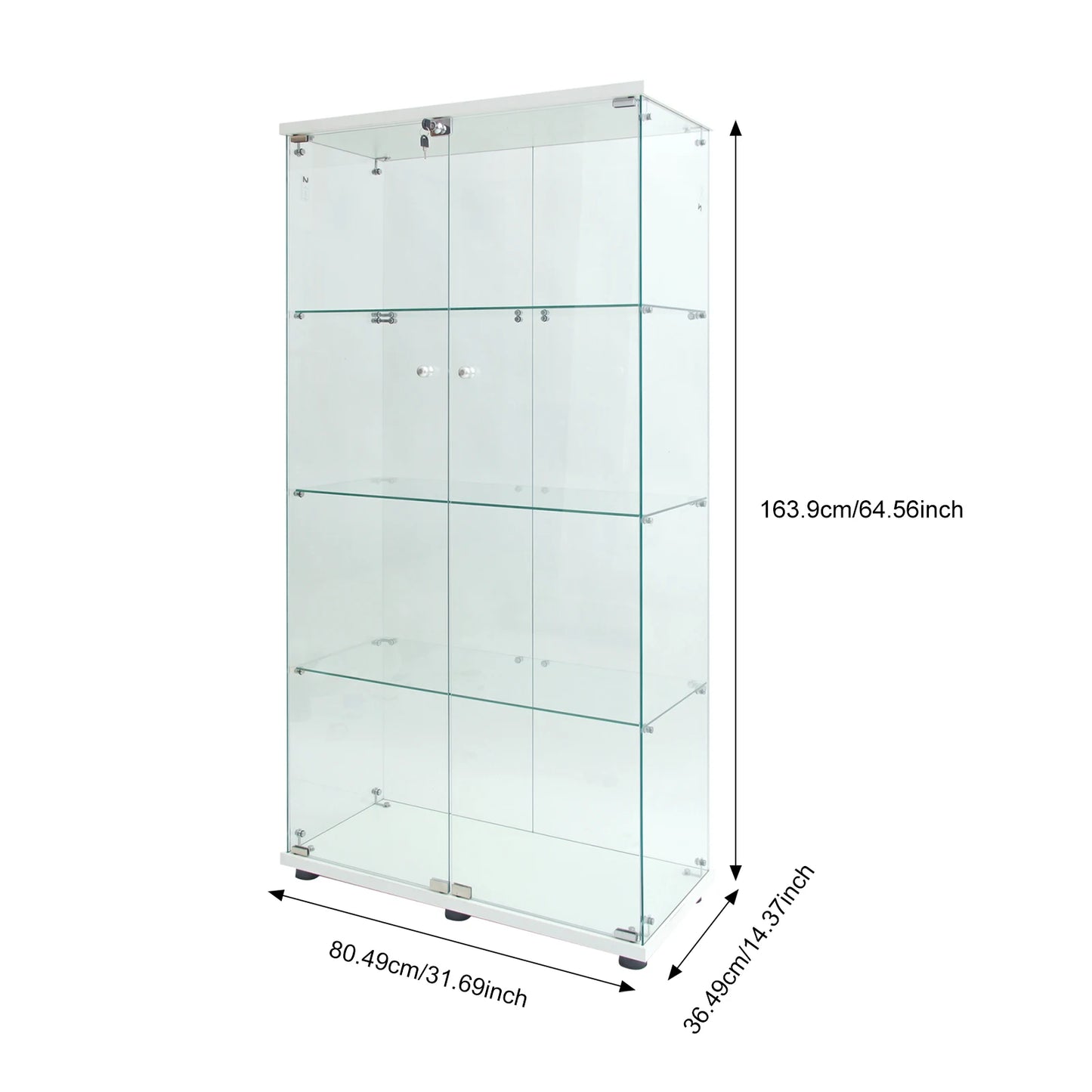 Vitrinekast – Glazen Displaykast – Collectiekast – Boekenkast – Showkast – Wit – 4 Transparante Legplanken – LED-Verlichting – Slot
