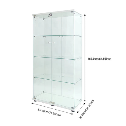 Vitrinekast – Glazen Displaykast – Collectiekast – Boekenkast – Showkast – Wit – 4 Transparante Legplanken – LED-Verlichting – Slot