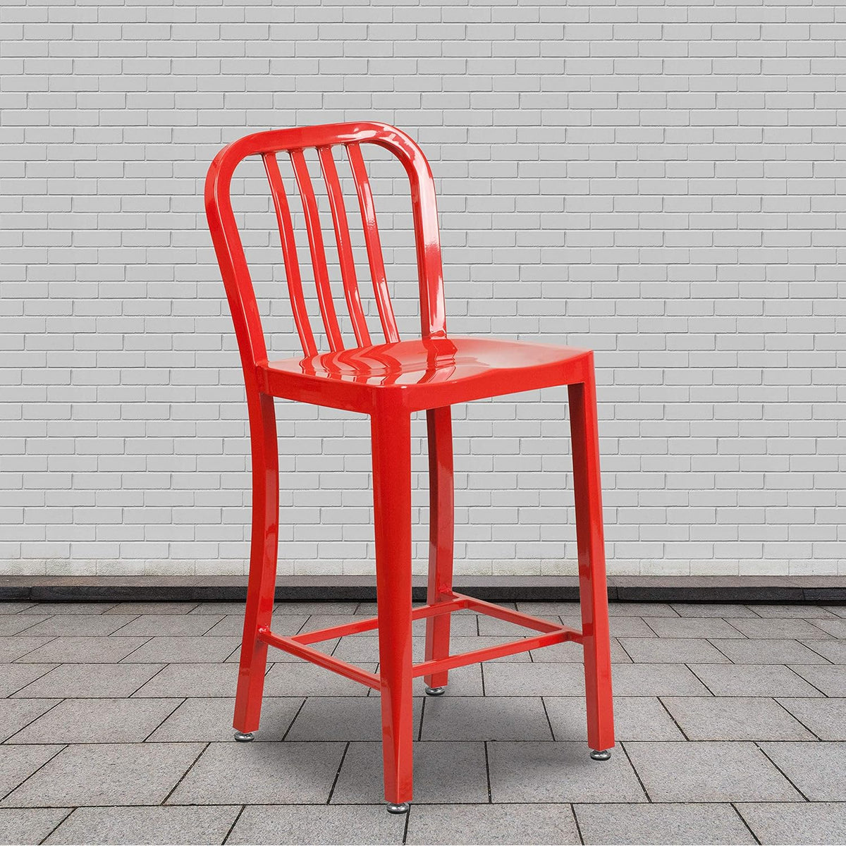 Flash Furniture Buitenstoel, Gegalvaniseerd Staal, Rood, 48.26 x 40.01 x 92.08 cm