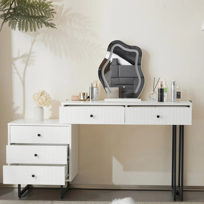 Kaptafel – Make-Up Tafel – Make-Upkast – Schoonheidstafel – Meubel – 3-Kleuren LED-Verlichting – Vijf Lades