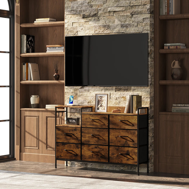 Kast met 8 laden - Ladekast - Ladekasten - Ladenkastje - Opbergkasten - Vintage hout - 132 x 88 x 30 cm (B x H x D) - Oplaadstation.