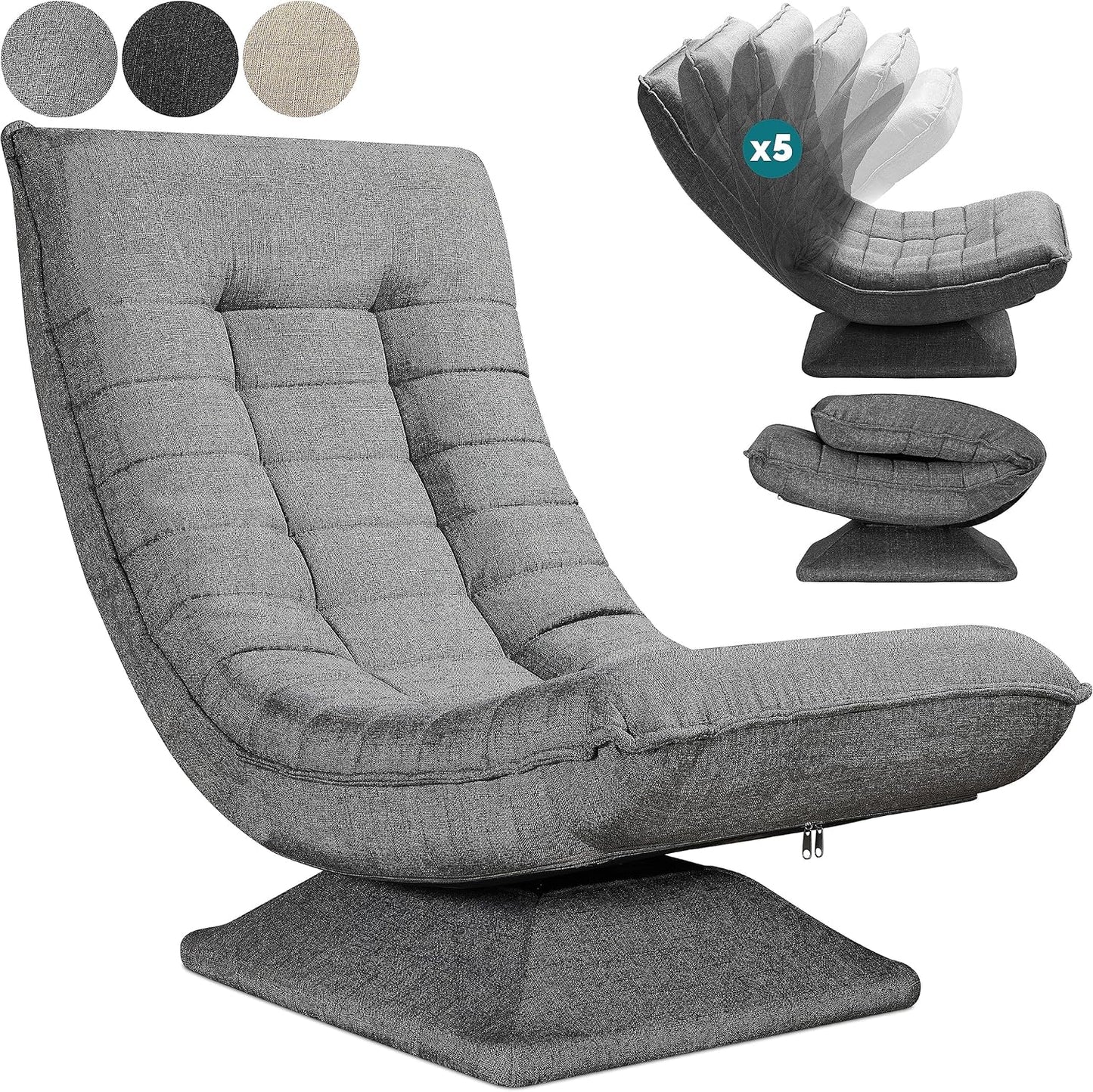 CASARIA® Armchair Adjustable 360° Rotatable Foldable Max 150kg 58x57x84cm Fabric Living Room Gaming Sofa Chair Chair Grey