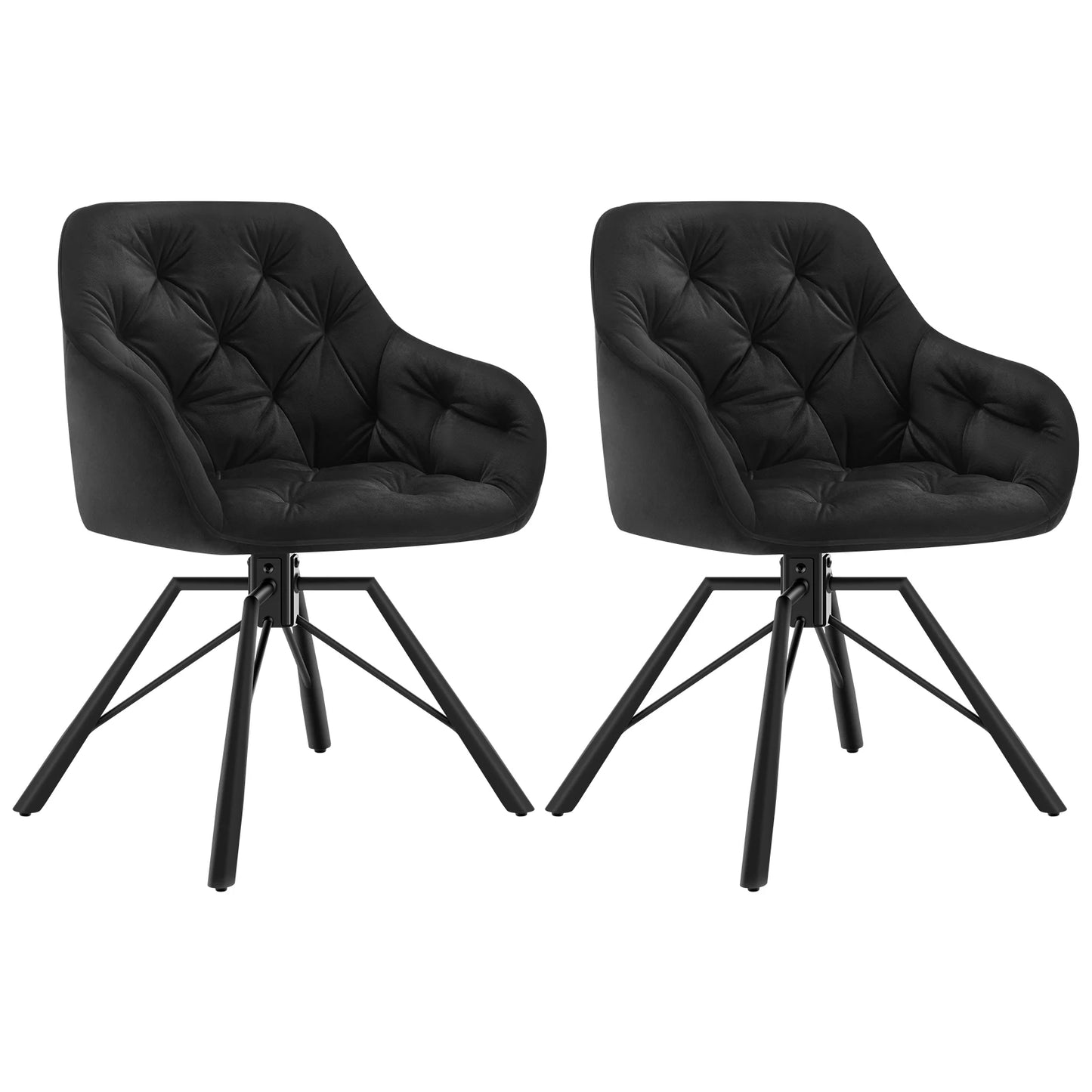 Draaibare Eetkamerstoelen – Set van 2 - Eetstoel – Bureaustoel – Leesstoel – Comfortstoel – Ergonomisch Design – 360° Draaibaar - Fluweel - Zwart