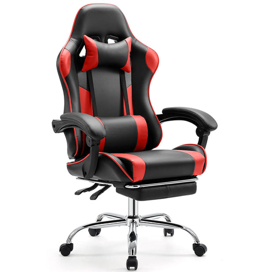 Gaming Stoel - Bureaustoel - Verstelbare Zithoogte - Comfortabel PU Leer - Met Hoofdsteun en Lendensteun - 360° Draaibare Wielen - Duurzaam Metalen Onderstel - Kantoor en Gaming - Rood