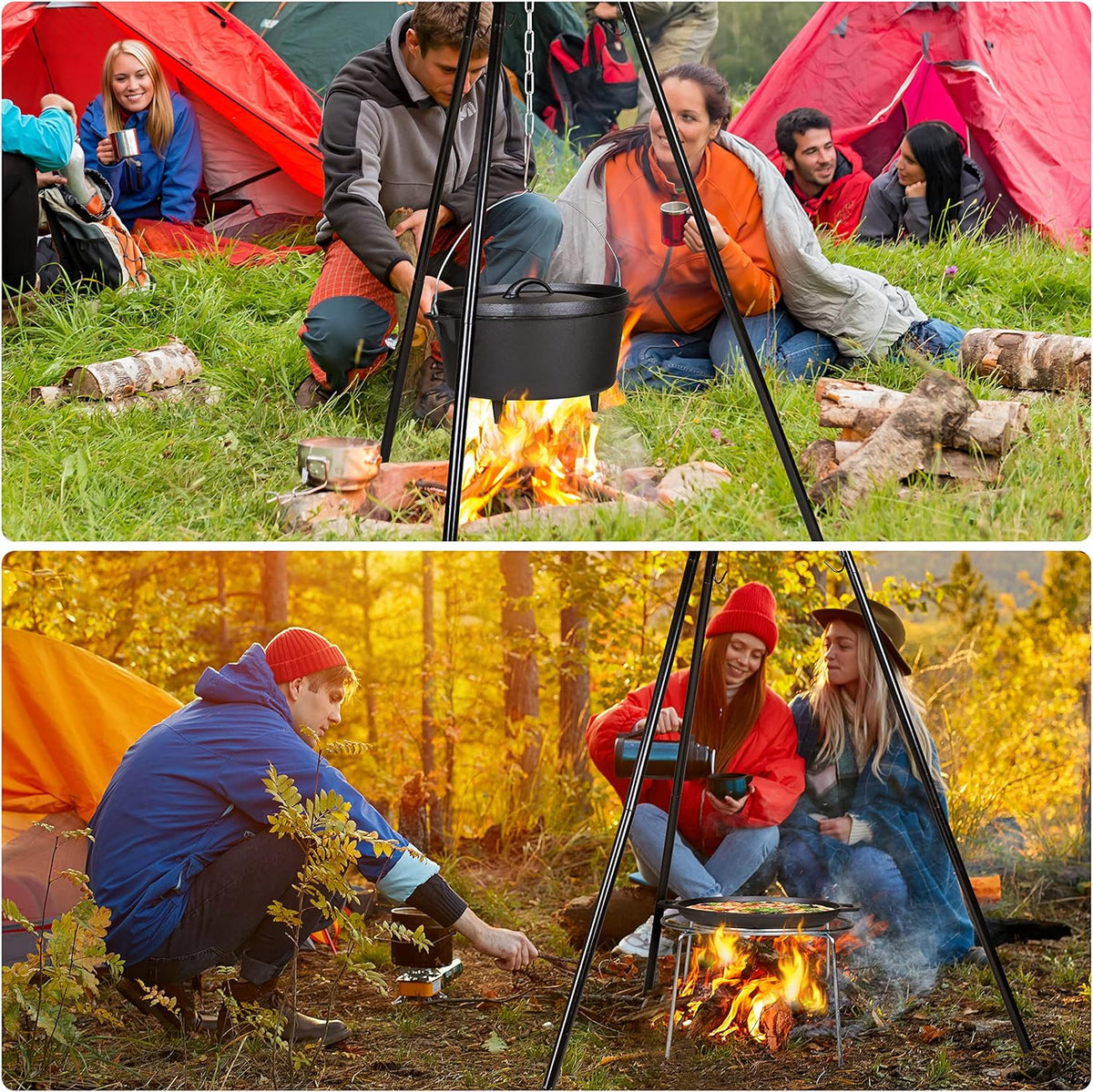 Bruzzzler Zwenkgrill met driepoot, draaibare grill met via kettingtrekkoord in hoogte verstelbaar grillrooster, voor thuis en onderweg, eenvoudig te gebruiken, Dutch Oven als vuurschaal te gebruiken