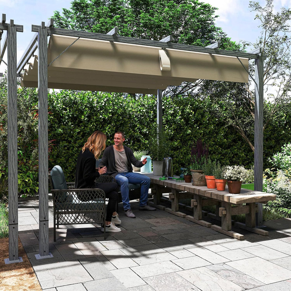 Outsunny Pergola in approx. 3x3m Garten Pavillon mit magnetischen Pad, Terrassendachung aus Aluminium, Gartenpavillon mit verstellbares Dach, Freistehend, UV Schutz 30+, für Terrasse und Garten, Grau - QUORE