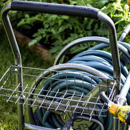 Slanghaspel Met Wielen – Slangenkar – Tuinslanghouder – Slangcaddie – Tuinslanghaspel – 250 Ft Capaciteit – Robuuste Hammertone Metalen Afwerking