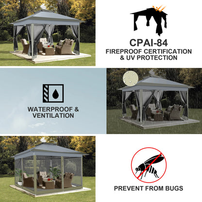 Paviljoen – Tuinpaviljoen – Partytent – Overkapping – Schaduwdoek – Waterafstotend – UV-Bescherming - 3 x3 Meter - Donkergrijs - QUORE