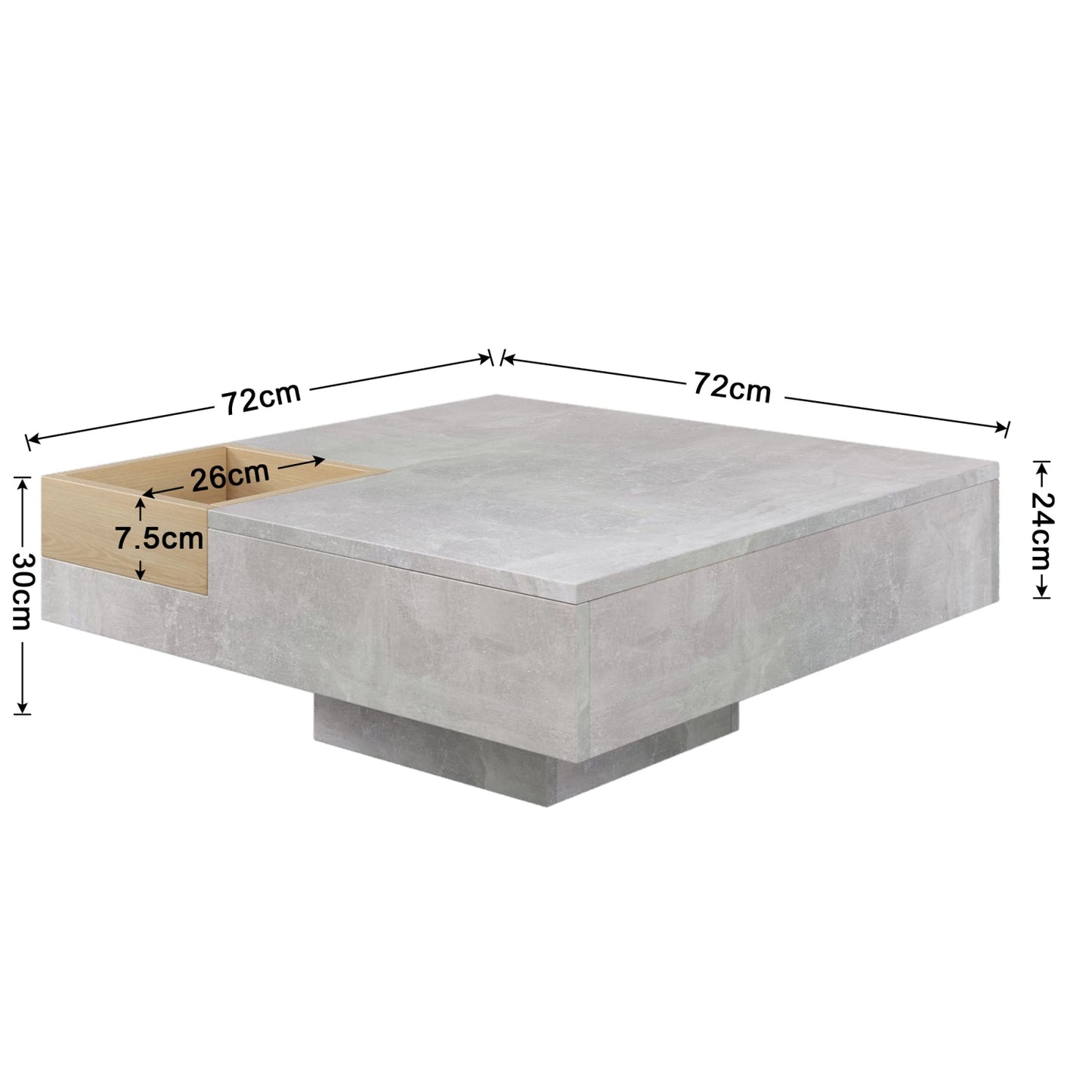 Salontafel – Koffietafel – Sofa Tafel – Bijzettafeltje – Woonkamertafel – Betonlook Tafelblad – Verwijderbare Opbergbox – 72x72x30 cm – Modern Minimalistisch Design