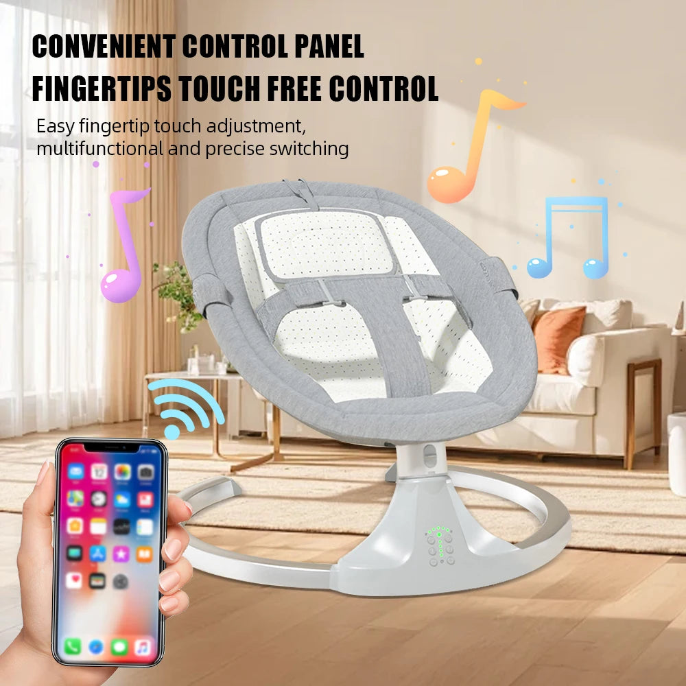 Schommelbedje - Elektrische Luxe Baby Schommelbedje - Babybedje - Wipstoel  - Elektrische Schommelstoel  - Babyschommel- Baby Swing - Kinderstoel - Automatisch Wiegstoel met Afstandsbediening en 5-Puntsgordel - Bluetooth - Koffiekleur
