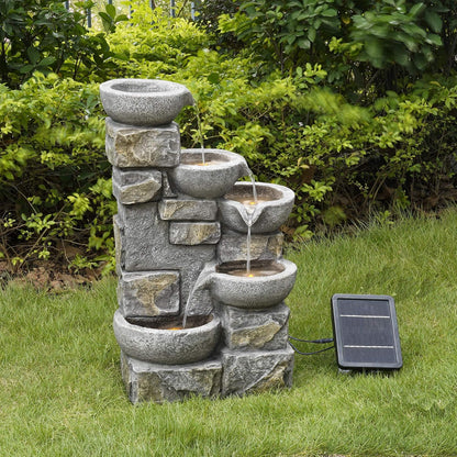 Teamson Home Buiten Tuin Water Fontein Met Lichten - Zonne-Energie - Waterornament - 4 Kommen Ontwerp - Waterval - Tuindecoratie - Binnen & Buitenhuis - Met Pomp - 43.2 x 30.5 x 68.6 (cm)