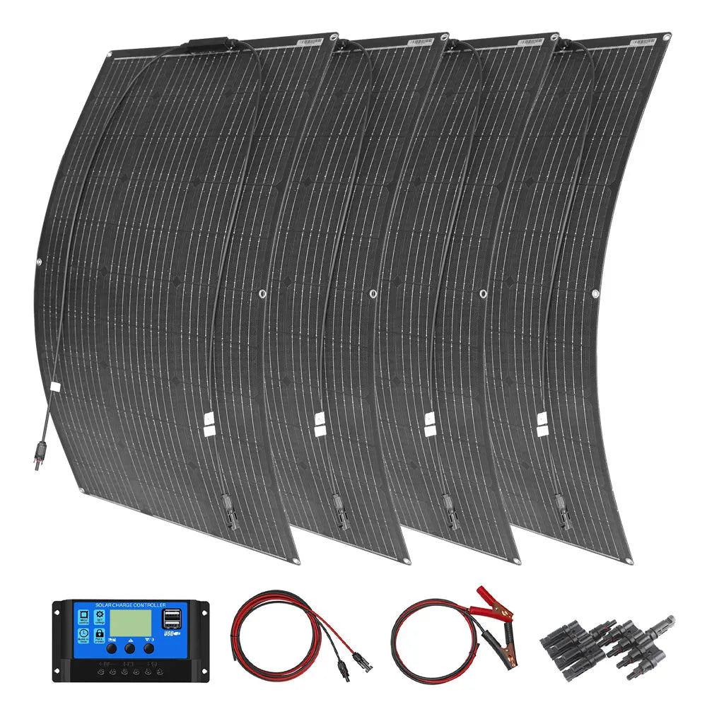 Zonnepaneel - Zonnepanelen - Monokristallijne Solar Kit - Flexibel - ETFE - Buigzaam - Waterdicht - Lichtgewicht - 400W - 4 Stuks - voor Boot - Camper - Caravan - RV of Tuin