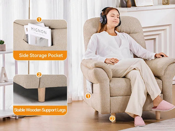 Relaxstoel – Verstelbare Stoel – Zitstoel – Fauteuil – Voetenbank – 4-Standen Rugleuning – Opbergruimte Voetenbank - Beige