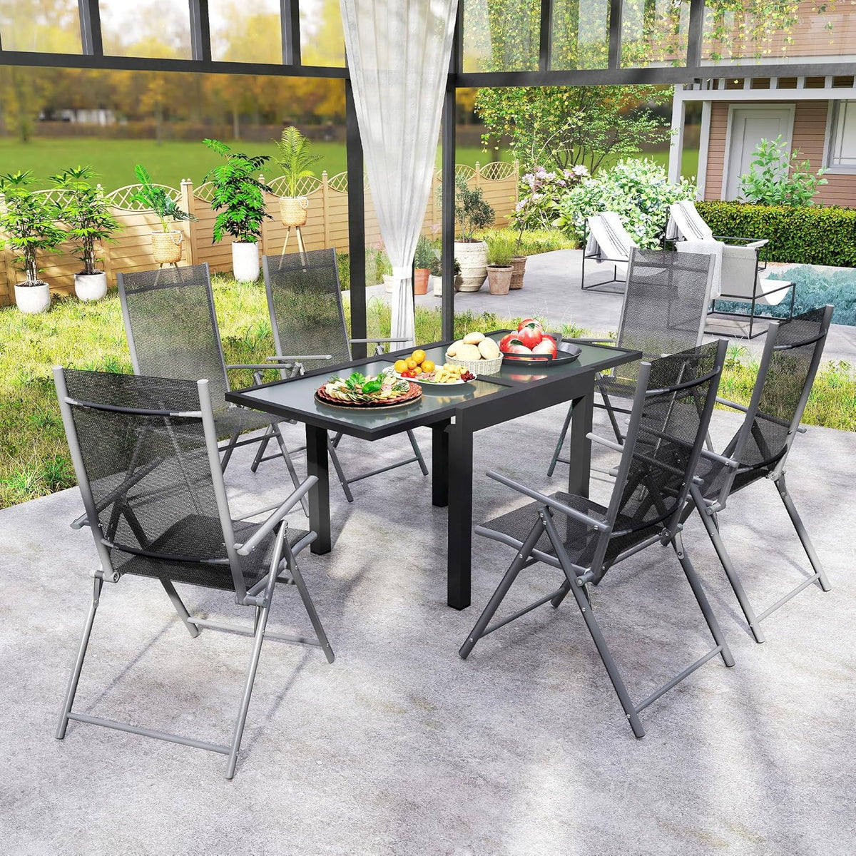 Outsunny Gartentisch ausziehbar Aluminium 160x80cm Wetterfest Buffettisch mit Aluminiumrahmen, rutschfest Campingtisch für 4-6 Persons Balcony für Outdoor Garten Terrasse Balcony Schwarz