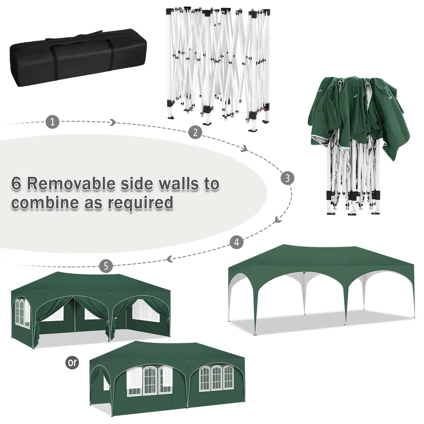 Paviljoen - Tuinpaviljoen - Partytent - Tuintent - Pop-up Kliksysteem - Stabiel - Opvouwbaar - Waterdicht - Winterbestendig - 50+UV-Bescherming - voor Tuin - Buiten - Achtertuin - 210D Oxford-doek - Ijzeren Buis - 3 x 6 m - Groen