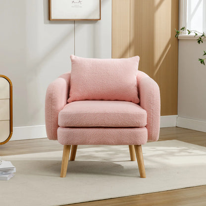 Relaxstoel – Lounge Stoel – Fauteuil – Zetel – Teddyfluweel – Ergonomische Rugsteun – Stevig Houten Frame - Roze